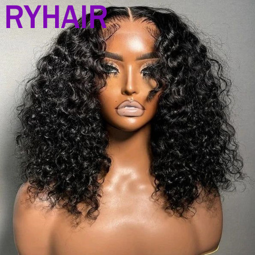 Double Drawn Human Hair Curly Bob Wig