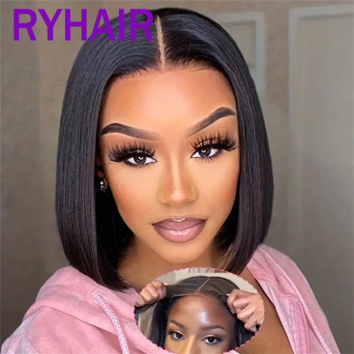 4x4 Glueless Straight Bob Human Hair Wig real hair