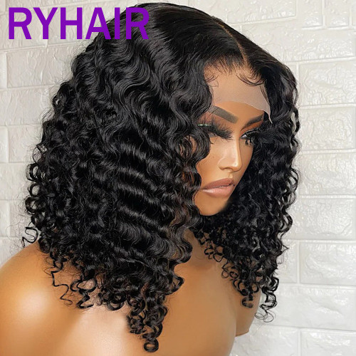 Human Hair Deep Curly BOB Wig Double Drawn Real Hair