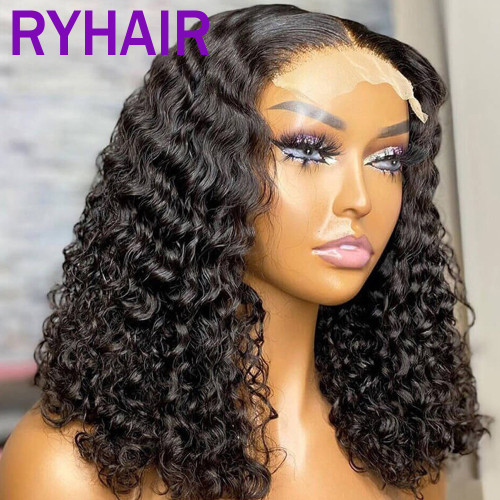 Human Hair Deep Curly BOB Wig Double Drawn Real Hair