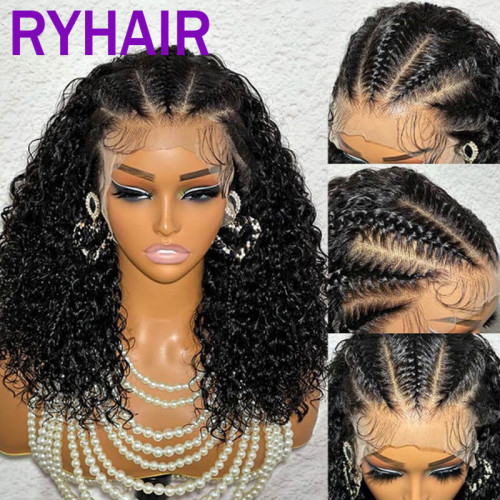 Braid Curly Human Hair Short Lace Frontal Wig real hair