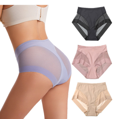 Medium waist women's triangle pants with transparent mesh waistband and abdominal cinching underwear in large size