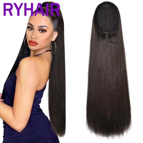Real hair Wrap Around&Drawstring Straight Pontail hair wig
