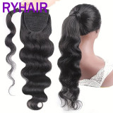 Real hair Wrap Around&Drawstring Straight Pontail hair wig