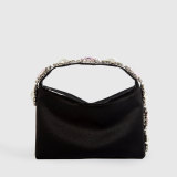 Handbag with diamonds, pearls, satin for dinner, handbag for women