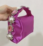 Handbag with diamonds, pearls, satin for dinner, handbag for women