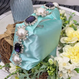 Handbag with diamonds, pearls, satin for dinner, handbag for women