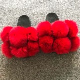 Fox fur ball slippers, real fur, straight drag, fur fur slippers, PVC