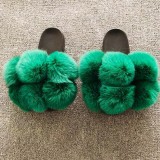 Fox fur ball slippers, real fur, straight drag, fur fur slippers, PVC