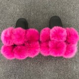 Fox fur ball slippers, real fur, straight drag, fur fur slippers, PVC