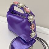 Handbag with diamonds, pearls, satin for dinner, handbag for women