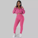 TW502 hooded loose long sleeved top, tight pants sports two-piece set