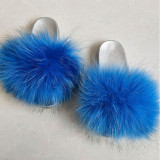 Real raccoon fur grass slippers