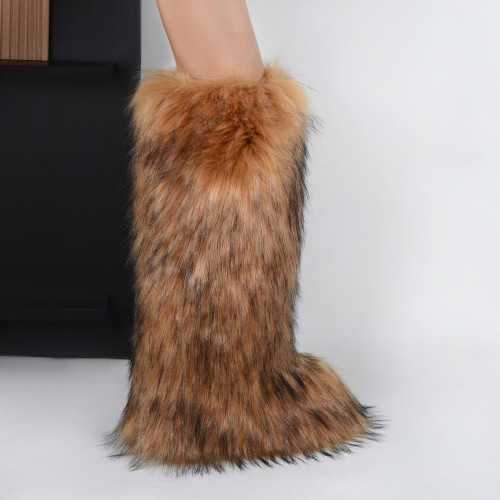 Long knee high plush snow boots