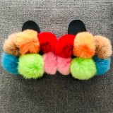 Fox fur ball slippers, real fur, straight drag, fur fur slippers, PVC