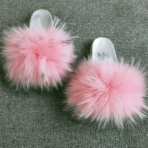 Real raccoon fur grass slippers
