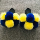 Fox fur ball slippers, real fur, straight drag, fur fur slippers, PVC