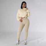 TW502 hooded loose long sleeved top, tight pants sports two-piece set
