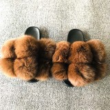 Fox fur ball slippers, real fur, straight drag, fur fur slippers, PVC