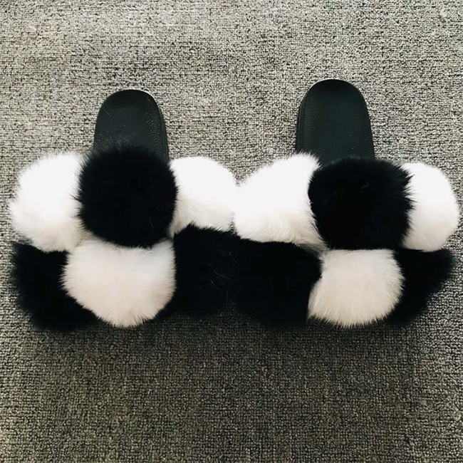 Fox fur ball slippers, real fur, straight drag, fur fur slippers, PVC