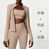 Naked yoga suit three piece set plus size fitness suit set