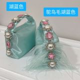 Handbag with diamonds, pearls, satin for dinner, handbag for women