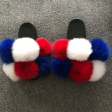 Fox fur ball slippers, real fur, straight drag, fur fur slippers, PVC