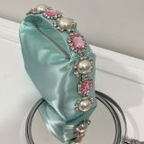Handbag with diamonds, pearls, satin for dinner, handbag for women
