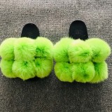 Fox fur ball slippers, real fur, straight drag, fur fur slippers, PVC