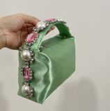 Handbag with diamonds, pearls, satin for dinner, handbag for women