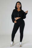 TW502 hooded loose long sleeved top, tight pants sports two-piece set