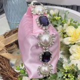 Handbag with diamonds, pearls, satin for dinner, handbag for women