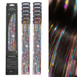 Laser gold wire tinsel hair color box set of 12 pieces, colorful hair extension metal wire