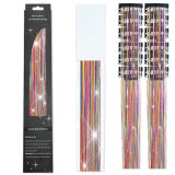 Laser gold wire tinsel hair color box set of 12 pieces, colorful hair extension metal wire