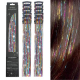 Laser gold wire tinsel hair color box set of 12 pieces, colorful hair extension metal wire