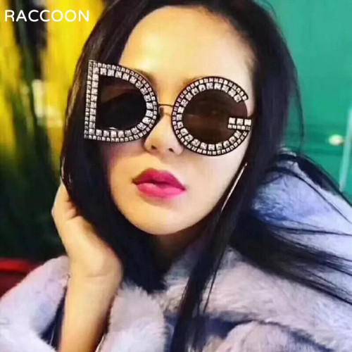 Diamond studded large frame sunglasses with personalized letter sunglasses BY012