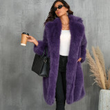 Imitation fox thick long imitation fur coat, medium long plush fur coat