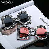 Diamond studded large frame sunglasses with personalized letter sunglasses BY012