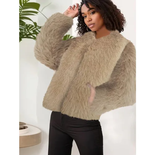 Round neck short jacket imitating fur