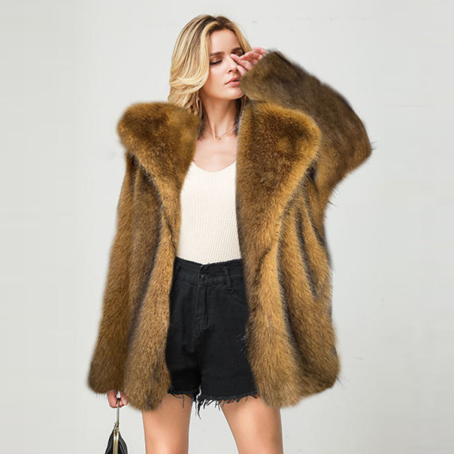 Imitation fur mid length coat, suit, warm imitation fur jacket