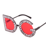 Diamond studded large frame sunglasses with personalized letter sunglasses BY012