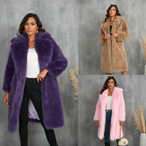 Imitation fox thick long imitation fur coat, medium long plush fur coat