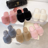 Large plush slippers, indoor flat and fashionable cotton slippers