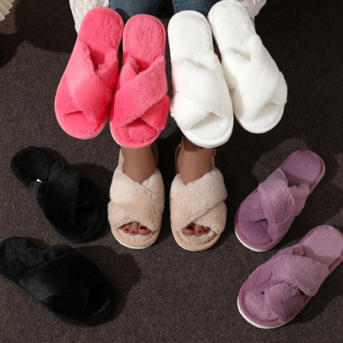 Cross plush cotton slippers for women