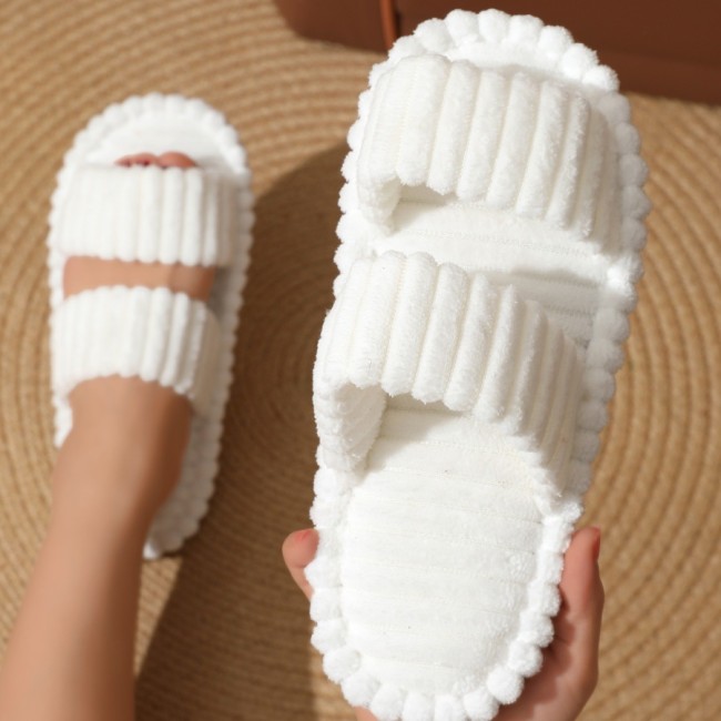 Double bar curly cotton slippers candy color