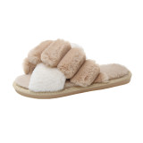 Autumn and winter hairy slippers cross grid warm women's shoes