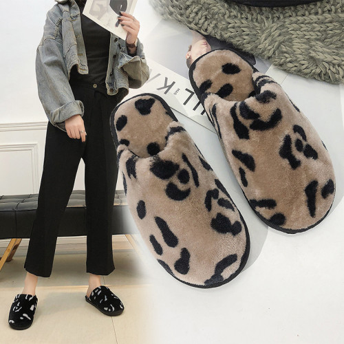 Cow Spotted Plush Slippers Warm and Fashionable Plush Cotton Slippers