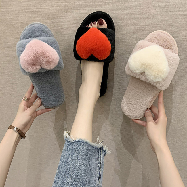 Slippers, women's flat bottom with plush warm fur shoes