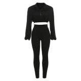 Sexy drawstring waist and exposed navel top, high waist tight pants set for women