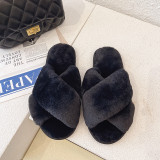 Hairy slippers for home cross exposed toe wearing, women's flat cotton slippers